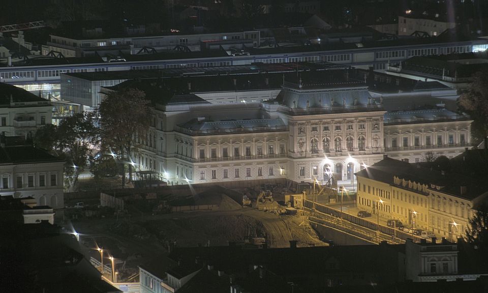 Livebild Baukamera 3 - Webcam 'Gesamtpanorama Westseite' - Baustelle Neubau Graz Center of Physics, Universität und TU Graz (ca. 5 Minuteninterval)