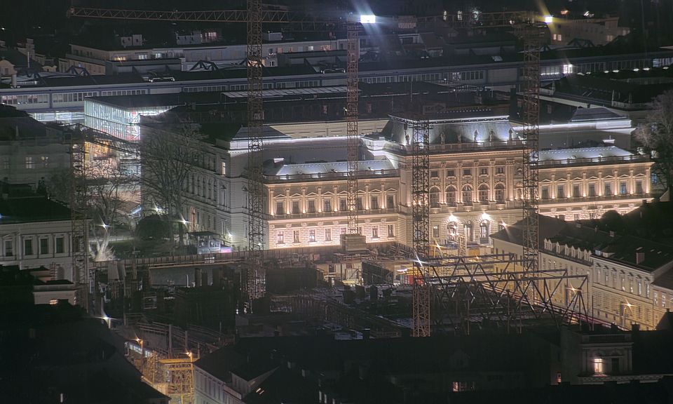 Livebild Baukamera 3 - Webcam 'Gesamtpanorama Westseite' - Baustelle Neubau Graz Center of Physics, Universität und TU Graz (ca. 5 Minuteninterval)