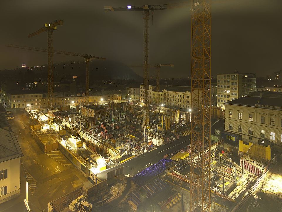 Livebild Baukamera 1 - Webcam 'Gesamtpanorama Südseite' - Baustelle Neubau Graz Center of Physics, Universität und TU Graz (ca. 5 Minuteninterval)