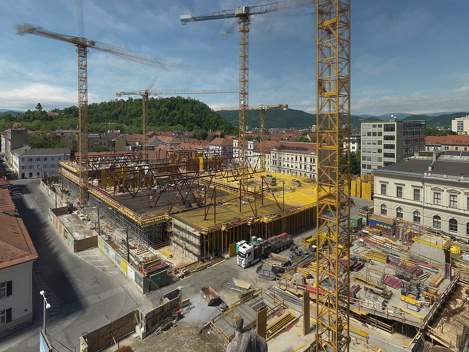 Livebild Baukamera 1 - Webcam 'Gesamtpanorama Südseite' - Baustelle Neubau Graz Center of Physics, Universität und TU Graz (ca. 5 Minuteninterval)