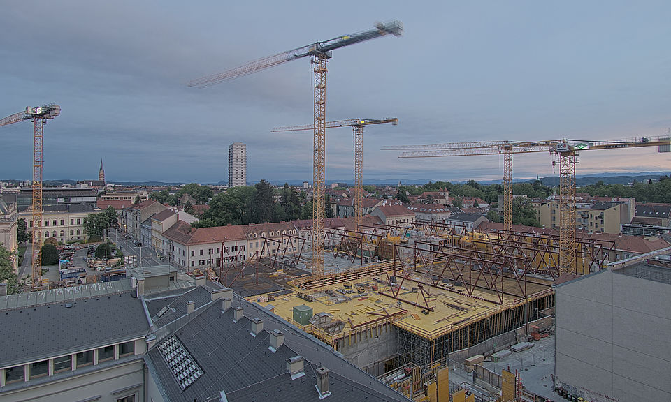 Livebild Baukamera 2 - Webcam 'Gesamtpanorama Nordseite' - Baustelle Neubau Graz Center of Physics, Universität und TU Graz (ca. 5 Minuteninterval)