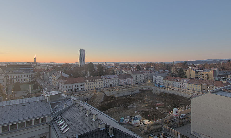 Livebild Baukamera 2 - Webcam 'Gesamtpanorama Nordseite' - Baustelle Neubau Graz Center of Physics, Universität und TU Graz (ca. 5 Minuteninterval)