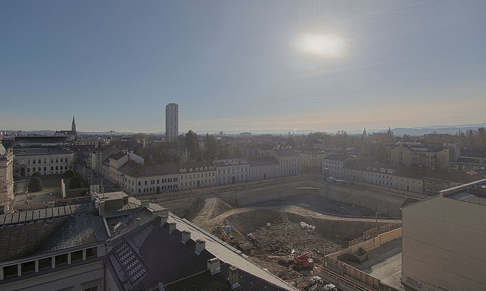 Livebild Baukamera 2 - Webcam 'Gesamtpanorama Nordseite' - Baustelle Neubau Graz Center of Physics, Universität und TU Graz (ca. 5 Minuteninterval)