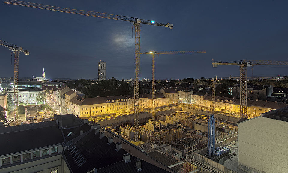 Livebild Baukamera 2 - Webcam 'Gesamtpanorama Nordseite' - Baustelle Neubau Graz Center of Physics, Universität und TU Graz (ca. 5 Minuteninterval)