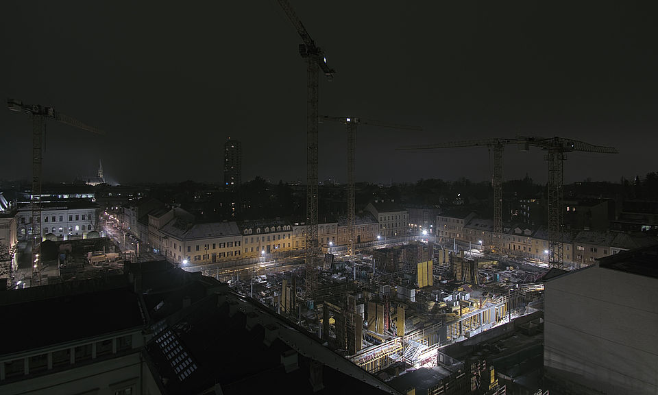 Livebild Baukamera 2 - Webcam 'Gesamtpanorama Nordseite' - Baustelle Neubau Graz Center of Physics, Universität und TU Graz (ca. 5 Minuteninterval)