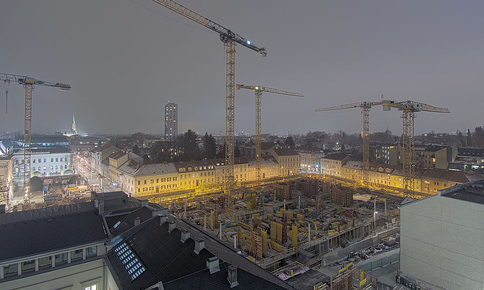 Livebild Baukamera 2 - Webcam 'Gesamtpanorama Nordseite' - Baustelle Neubau Graz Center of Physics, Universität und TU Graz (ca. 5 Minuteninterval)