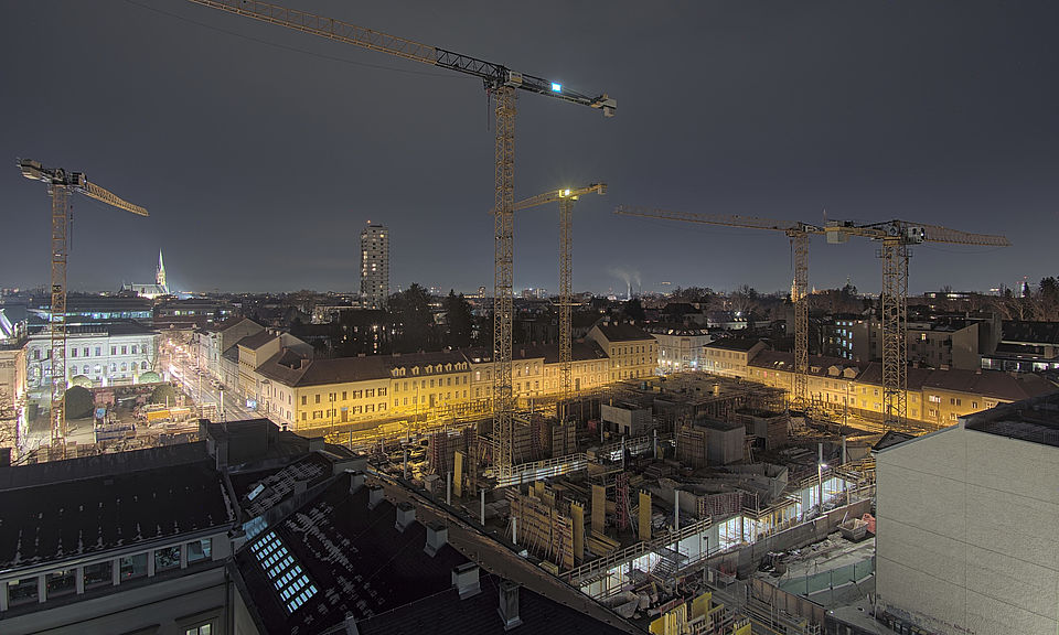 Livebild Baukamera 2 - Webcam 'Gesamtpanorama Nordseite' - Baustelle Neubau Graz Center of Physics, Universität und TU Graz (ca. 5 Minuteninterval)