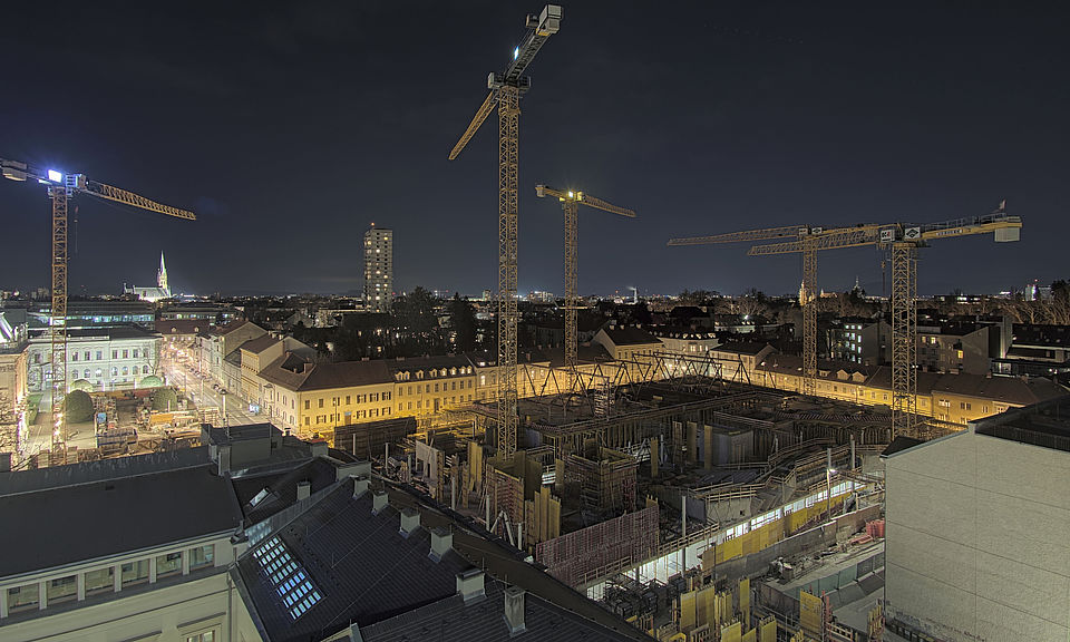 Livebild Baukamera 2 - Webcam 'Gesamtpanorama Nordseite' - Baustelle Neubau Graz Center of Physics, Universität und TU Graz (ca. 5 Minuteninterval)