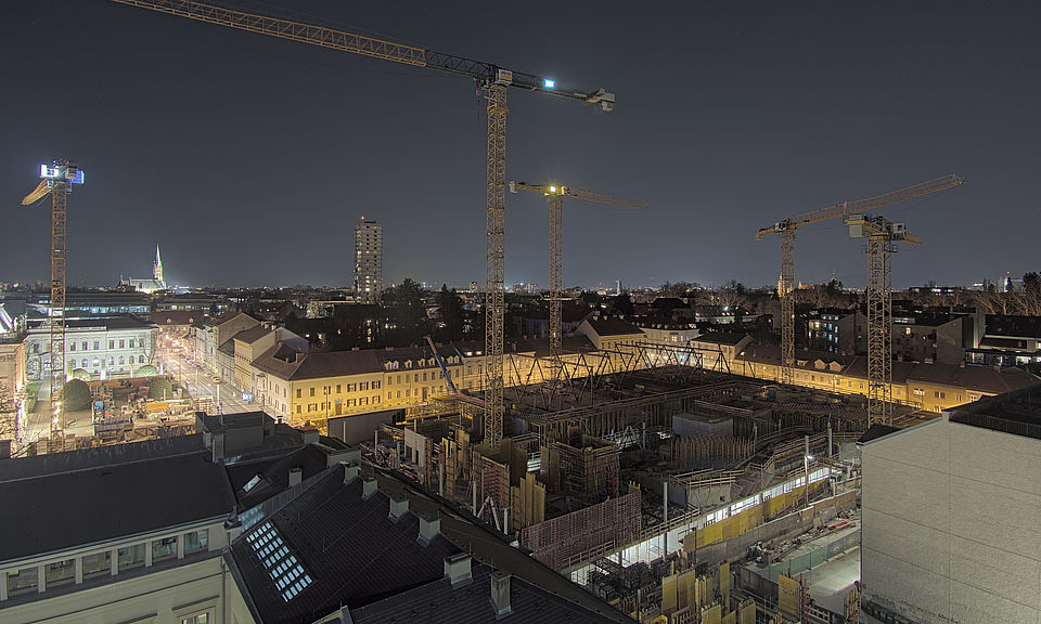 Livebild Baukamera 2 - Webcam 'Gesamtpanorama Nordseite' - Baustelle Neubau Graz Center of Physics, Universität und TU Graz (ca. 5 Minuteninterval)