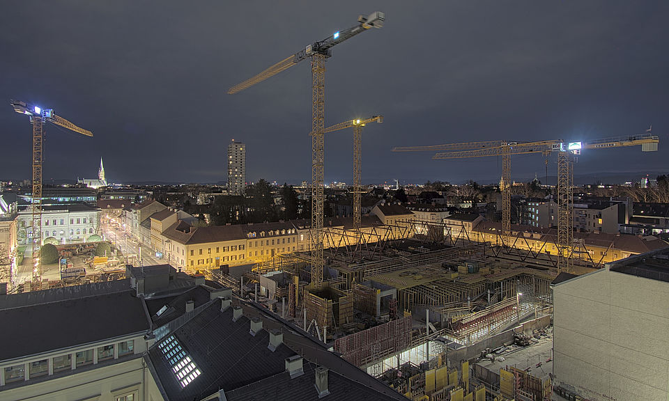 Livebild Baukamera 2 - Webcam 'Gesamtpanorama Nordseite' - Baustelle Neubau Graz Center of Physics, Universität und TU Graz (ca. 5 Minuteninterval)